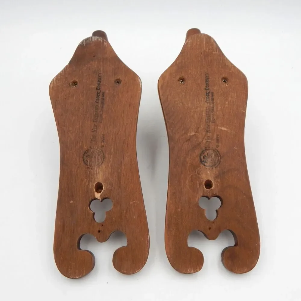 Wooden Candle Holder Wall Sconces The New England Clock Company 1970 Vintage MCM